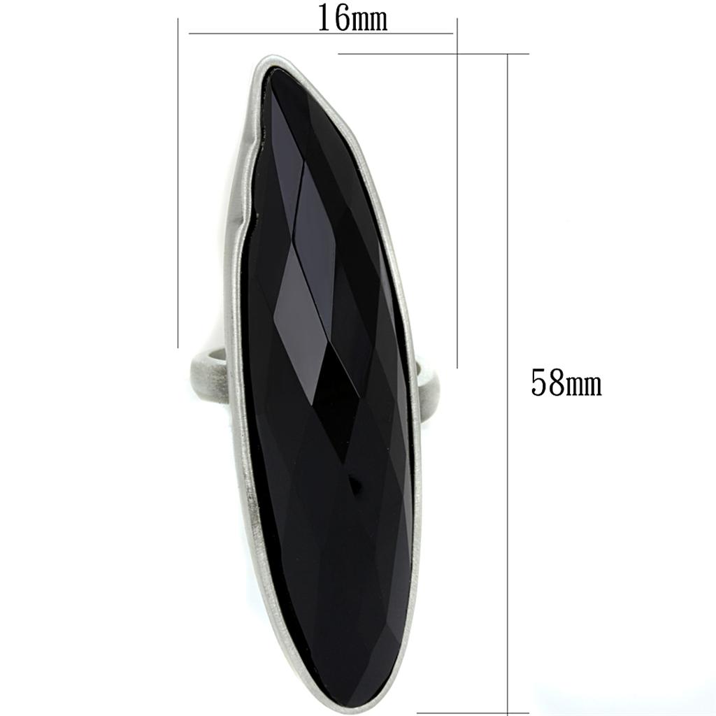 Antique Silver Brass Ring with Synthetic Onyx in Jet