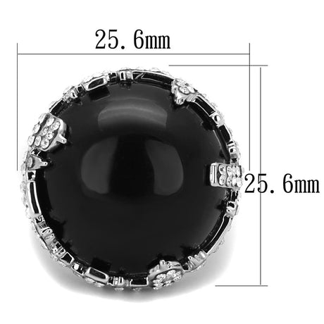 Rhodium Brass Ring with Synthetic Cat Eye in Jet