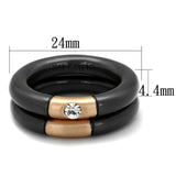 Rose Gold+Ruthenium Brass Ring with Top Grade Crystal  in Clear