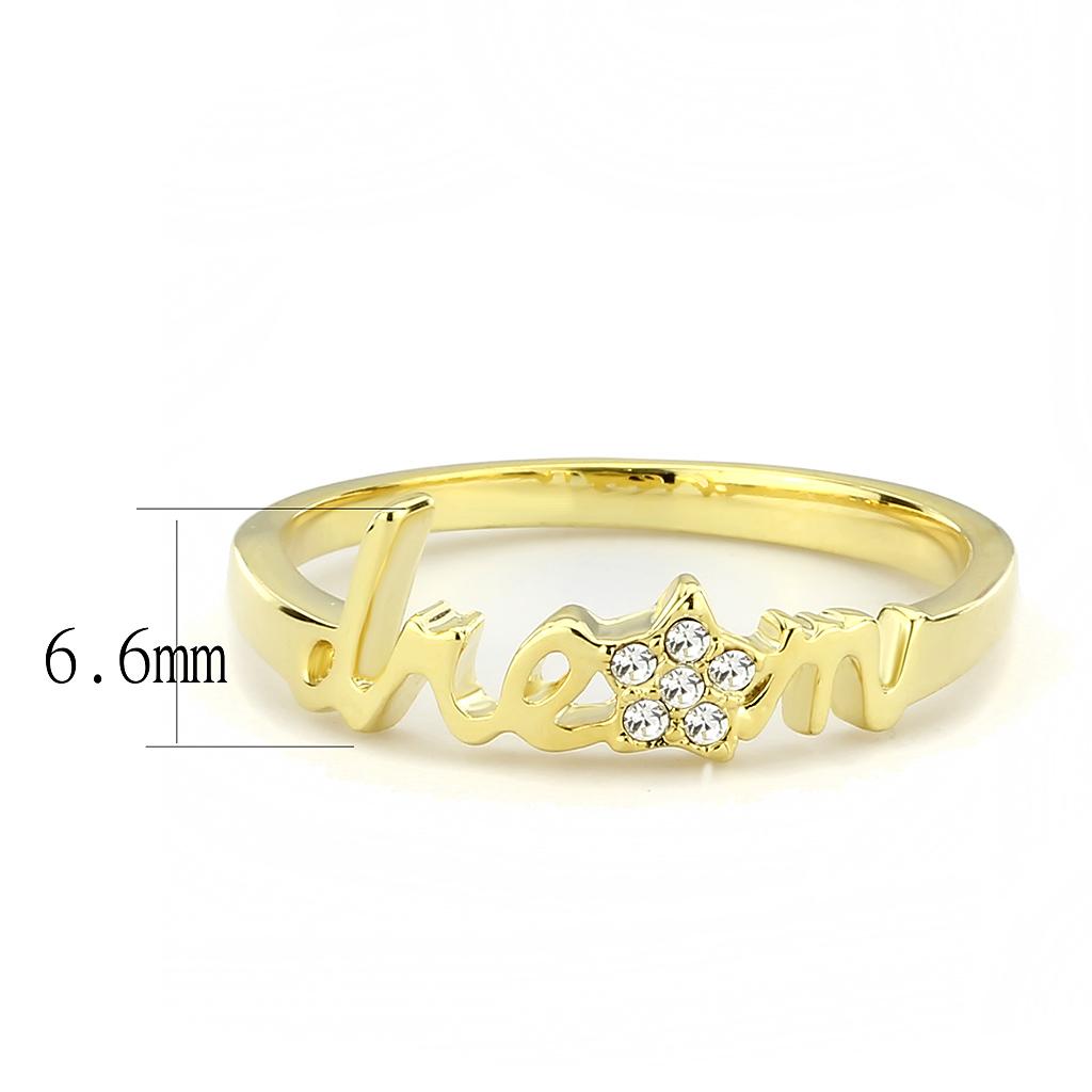 LO3961 Flash Gold Brass Ring with Top Grade Crystal in Clear