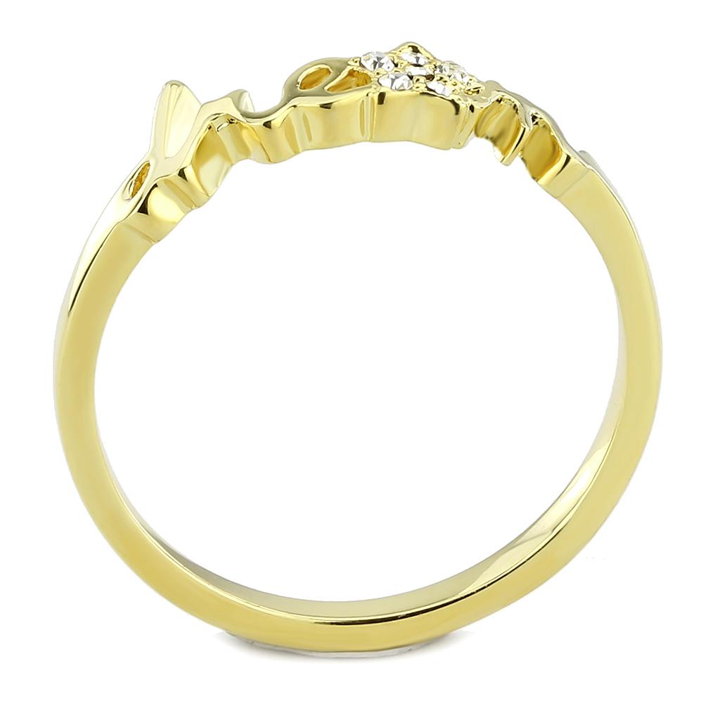 LO3961 Flash Gold Brass Ring with Top Grade Crystal in Clear