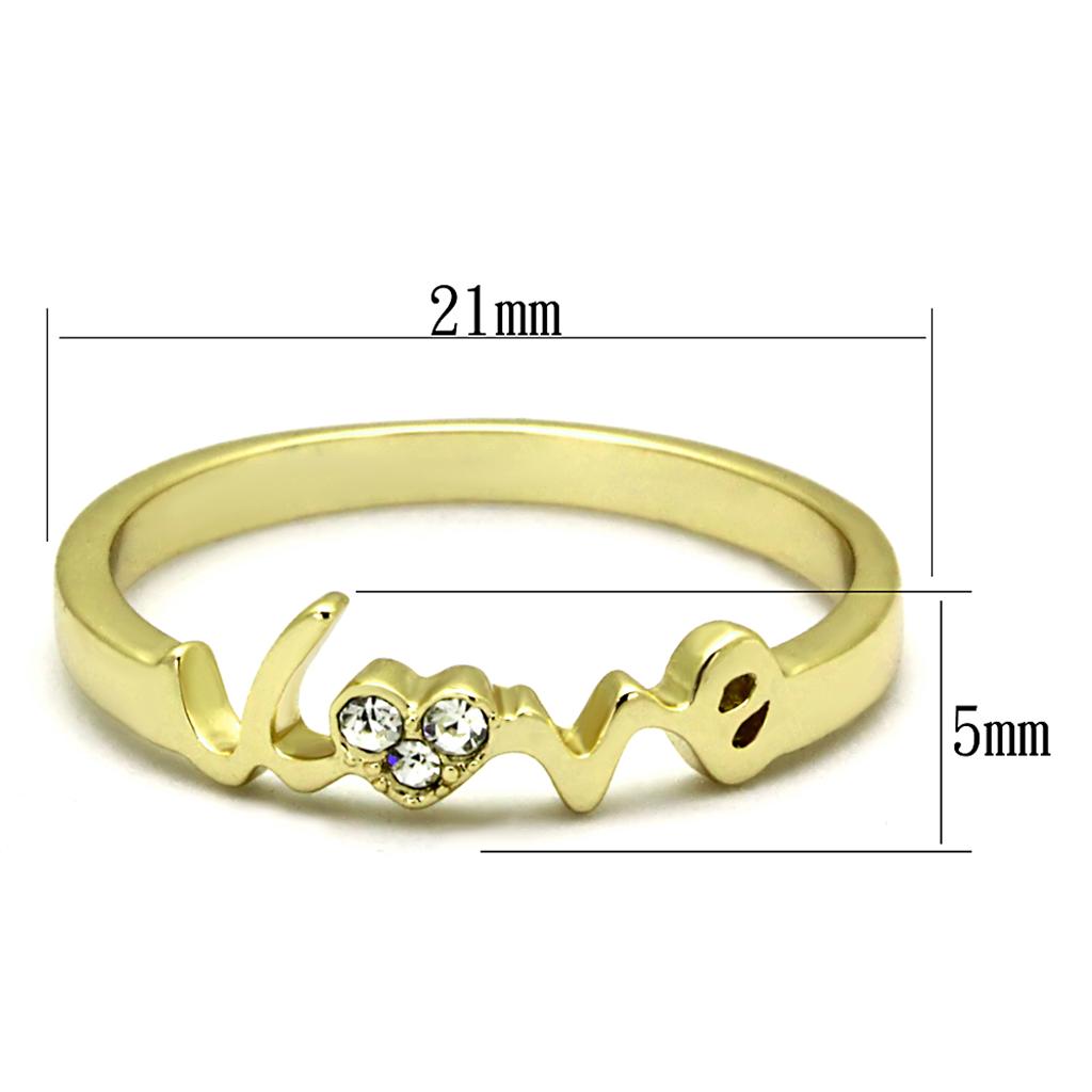 LO3964 Flash Gold Brass Ring with Top Grade Crystal in Clear