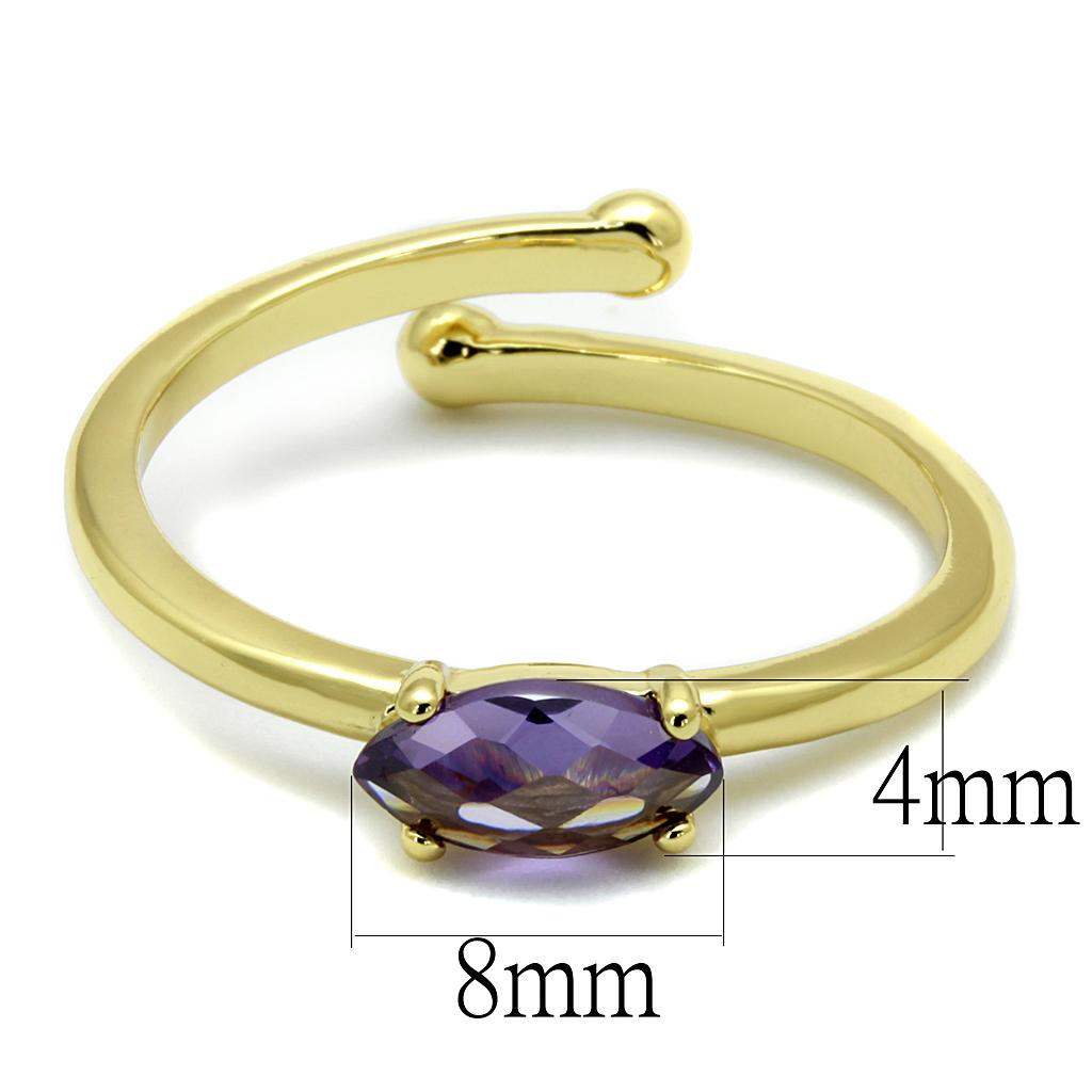 Flash Gold Brass Ring with AAA Grade CZ  in Amethyst