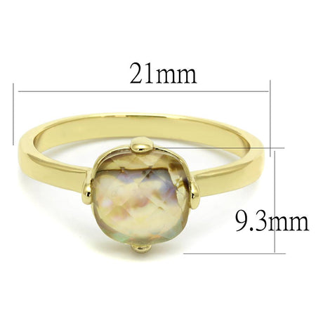 Flash Gold Brass Ring with Precious Stone Conch in Aurora Borealis (Rainbow Effect)