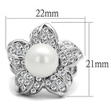 Rhodium Brass Ring with Synthetic Pearl in White