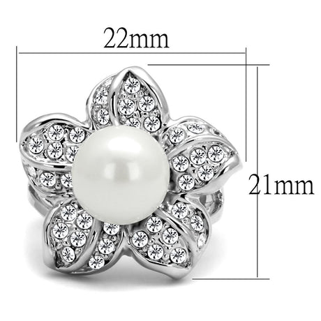 Rhodium Brass Ring with Synthetic Pearl in White