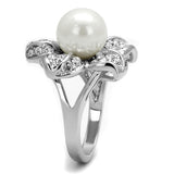 Rhodium Brass Ring with Synthetic Pearl in White