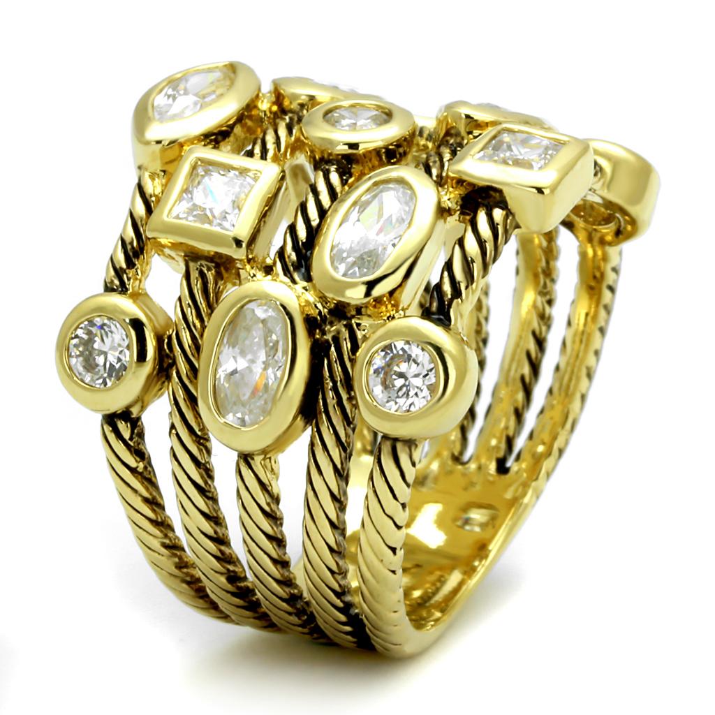 Gold Brass Ring with AAA Grade CZ  in Clear