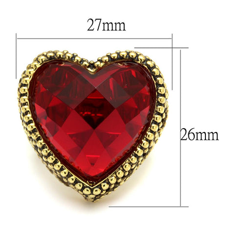 Gold Brass Ring with Synthetic Synthetic Glass in Garnet