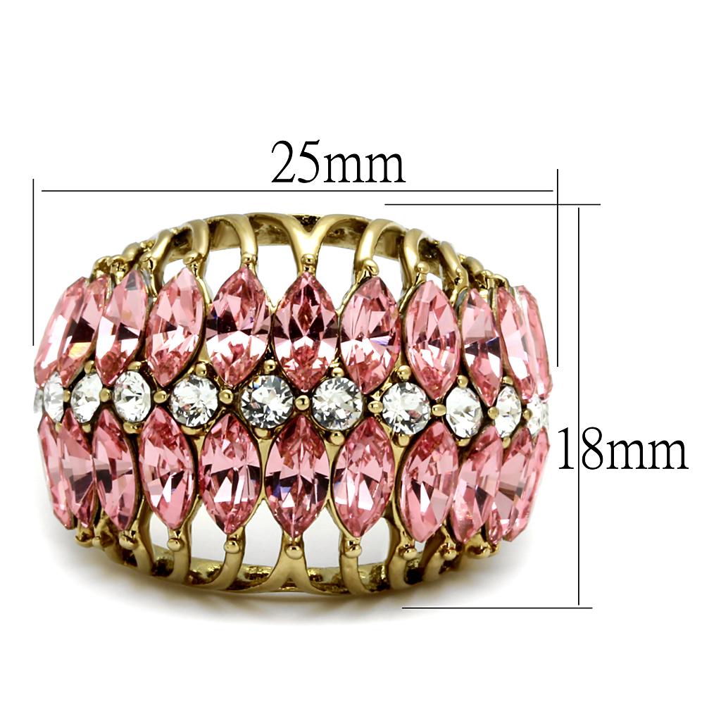 IP Gold(Ion Plating) Brass Ring with Top Grade Crystal  in Rose
