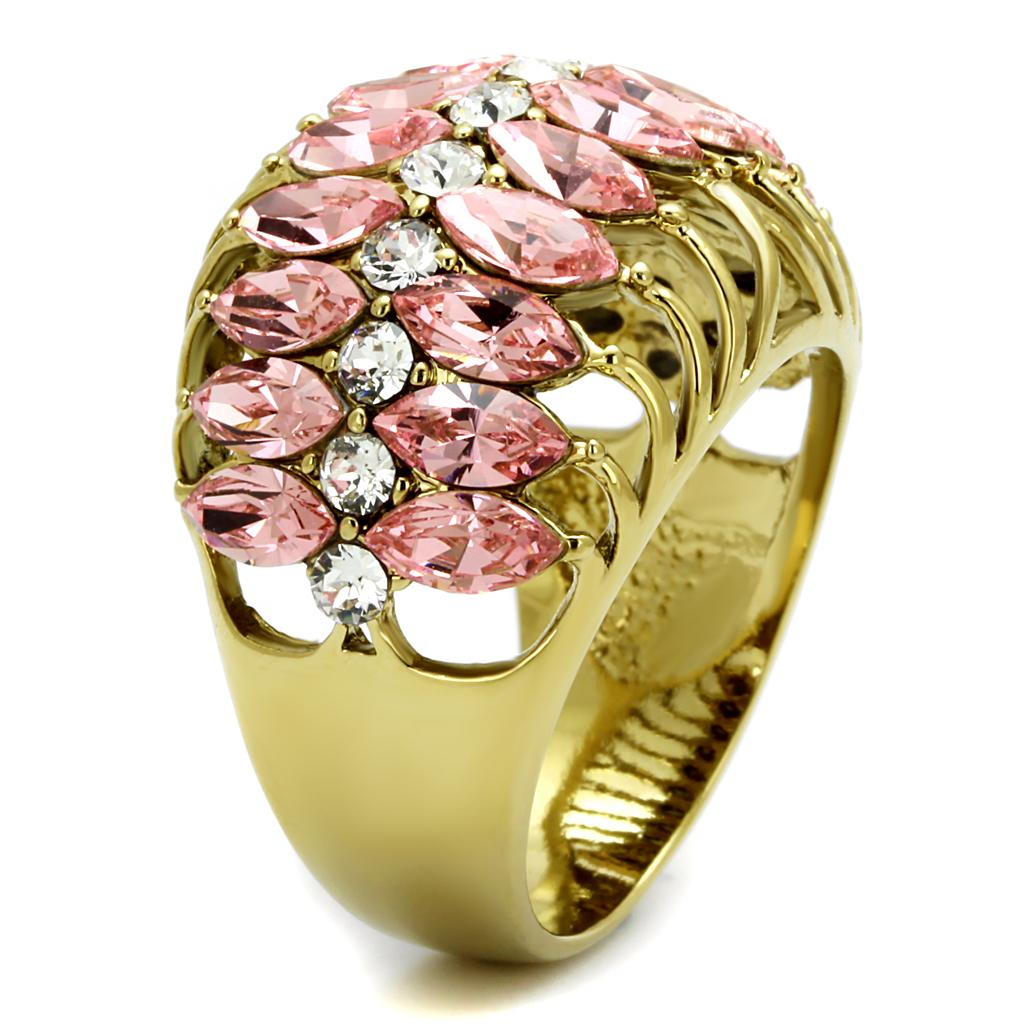 IP Gold(Ion Plating) Brass Ring with Top Grade Crystal  in Rose