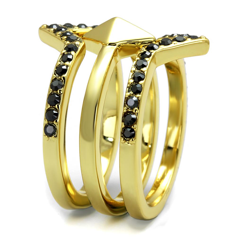 Gold Brass Ring with Top Grade Crystal  in Hematite