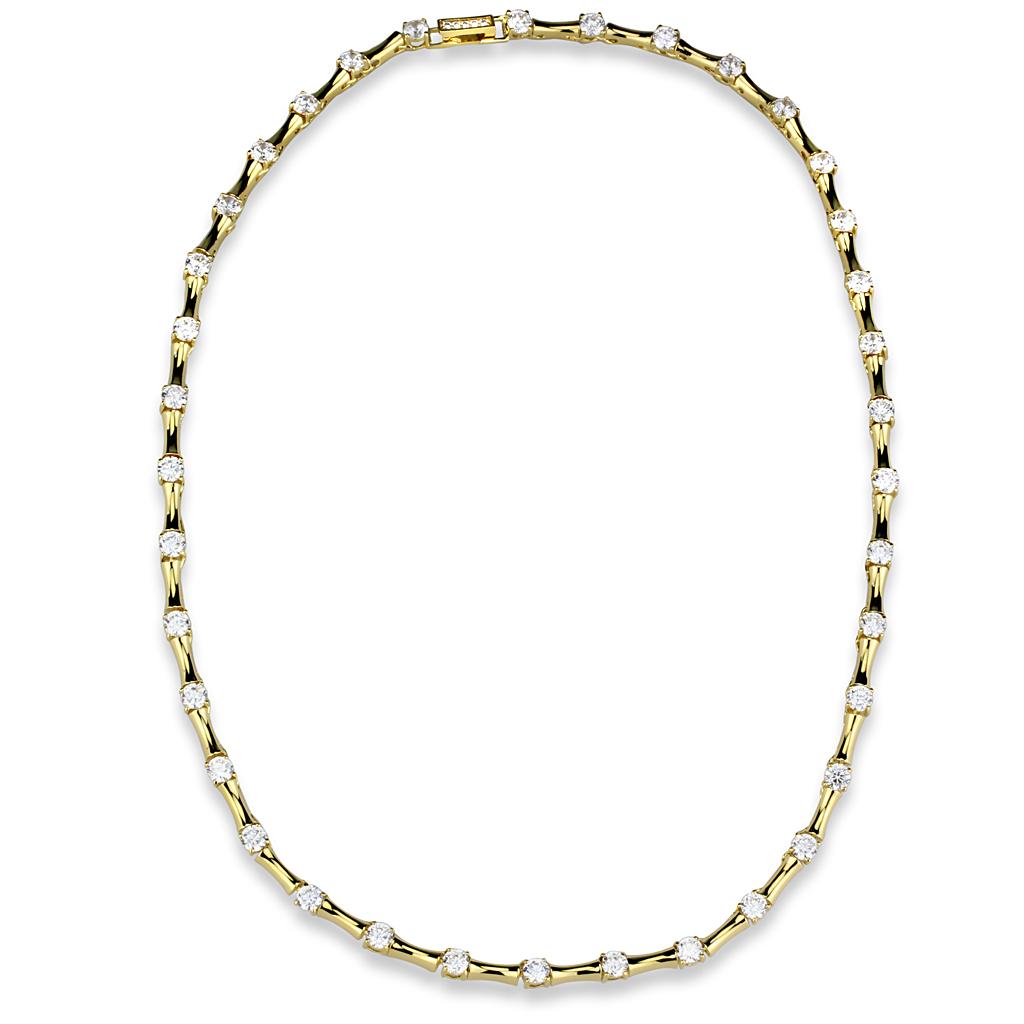 Gold Brass Necklace with AAA Grade CZ  in Clear
