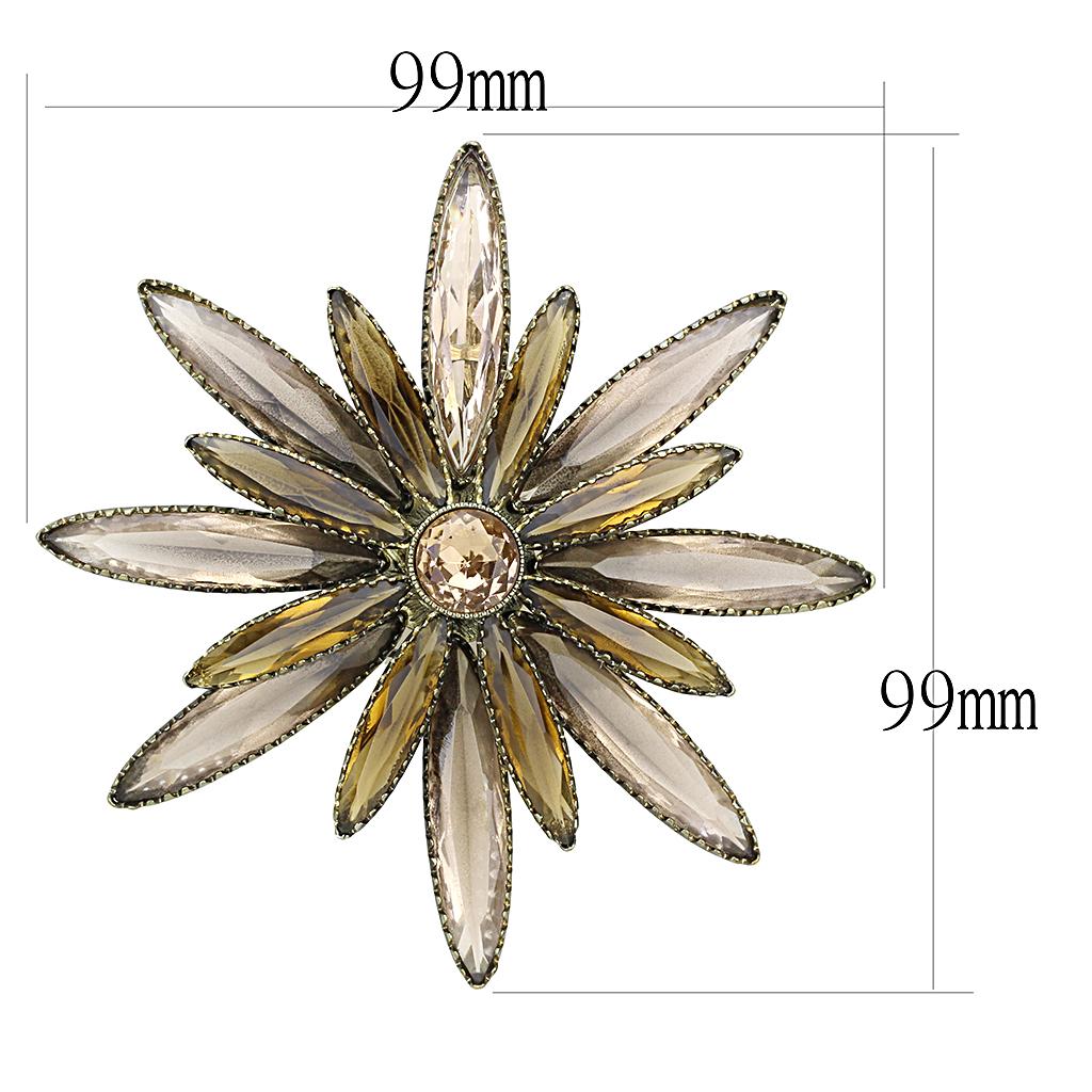 Antique Copper Brass Brooches with Synthetic Synthetic Glass in Champagne