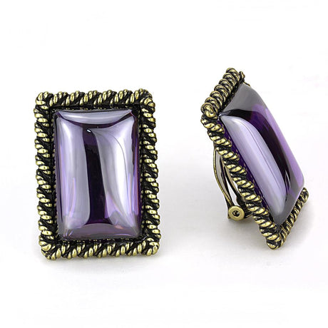 Antique Copper Brass Earrings with AAA Grade CZ  in Amethyst