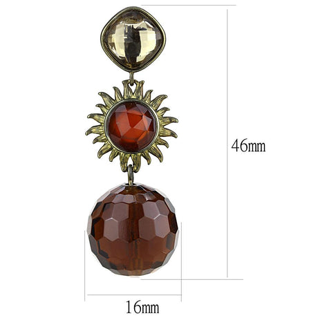 Antique Copper Brass Earrings with Synthetic Synthetic Glass in Brown
