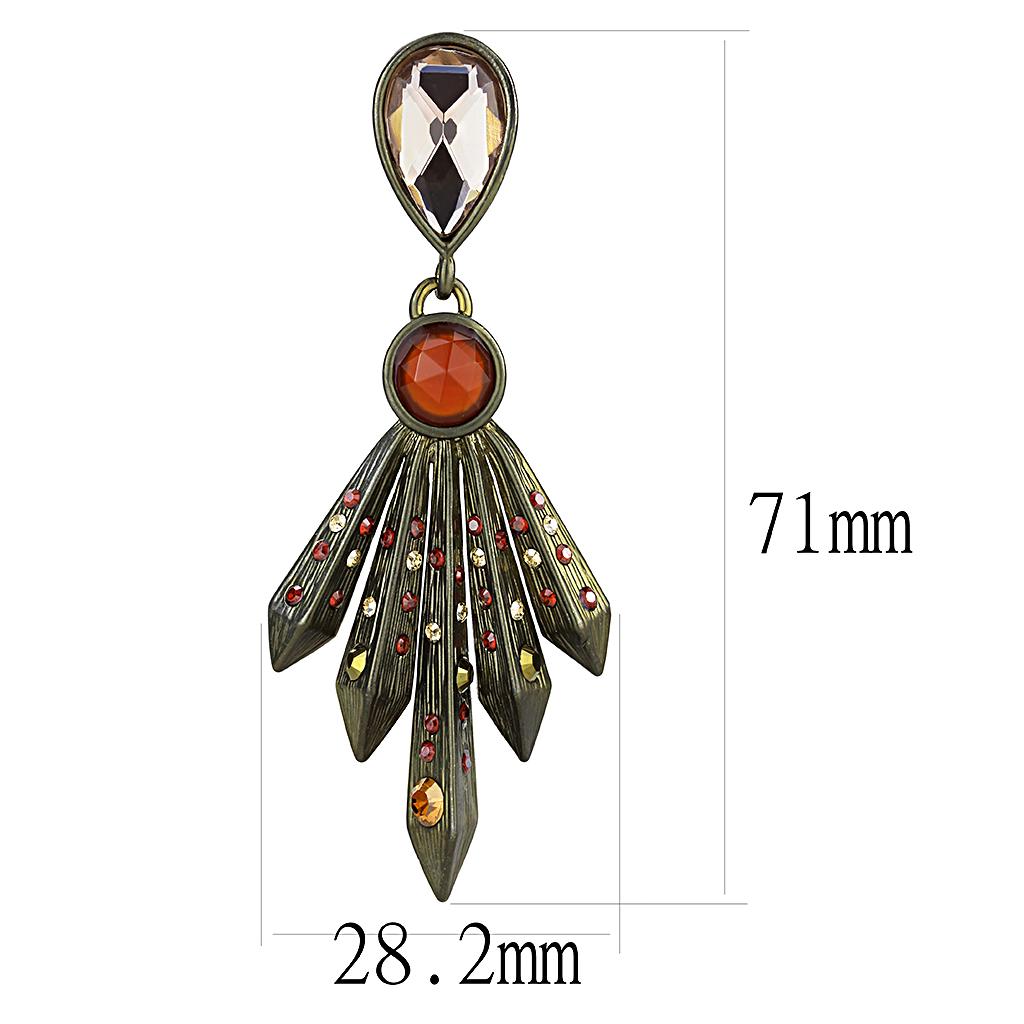 Antique Copper Brass Earrings with Synthetic Synthetic Glass in Champagne