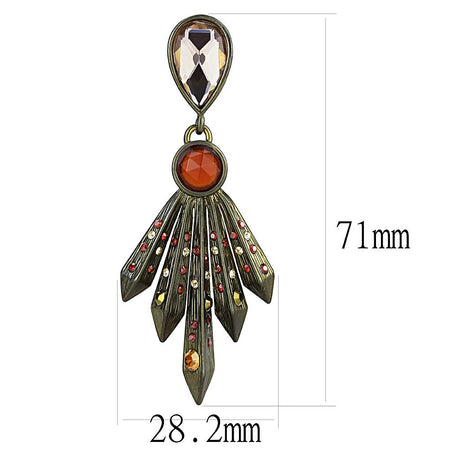 Antique Copper Brass Earrings with Synthetic Synthetic Glass in Champagne