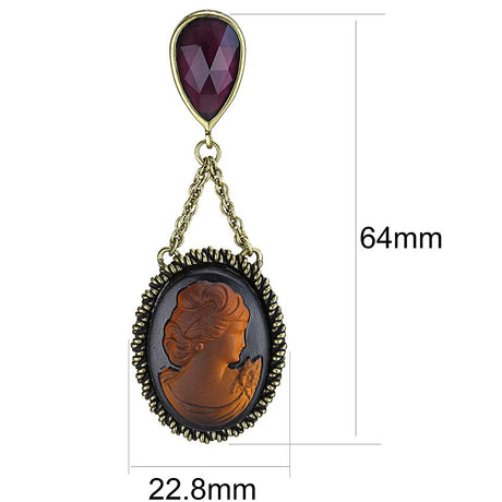 Antique Copper Brass Earrings with Synthetic Synthetic Stone in Smoked Quartz