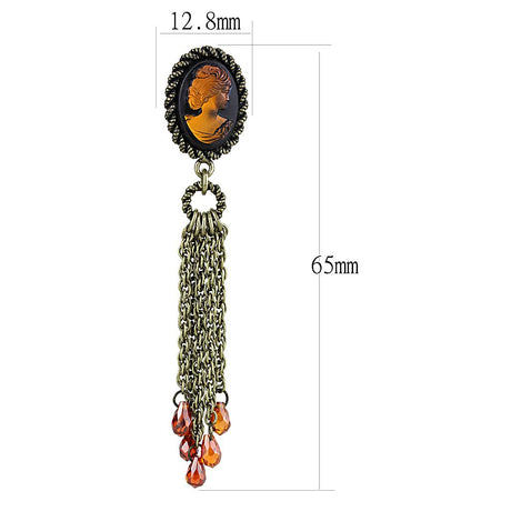 Antique Copper Brass Earrings with Synthetic Synthetic Stone in Smoked Quartz