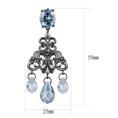 TIN Cobalt Black Brass Earrings with AAA Grade CZ  in Sea Blue