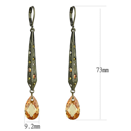 Antique Copper Brass Earrings with Top Grade Crystal  in Champagne