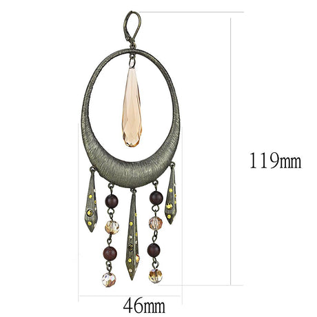 Antique Copper Brass Earrings with Synthetic Synthetic Glass in Champagne