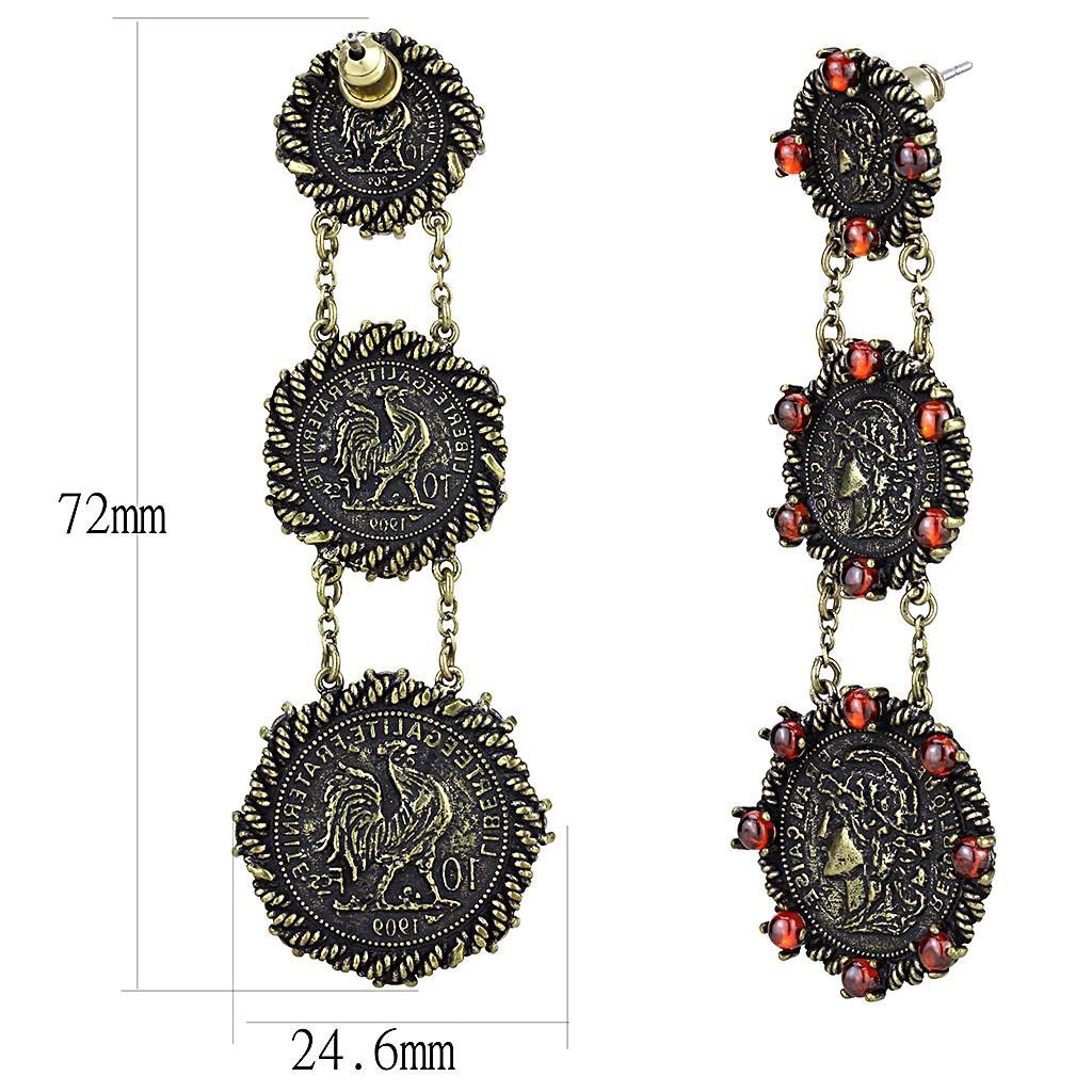 Antique Copper Brass Earrings with AAA Grade CZ  in Garnet