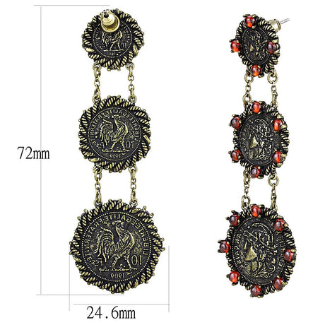 Antique Copper Brass Earrings with AAA Grade CZ  in Garnet
