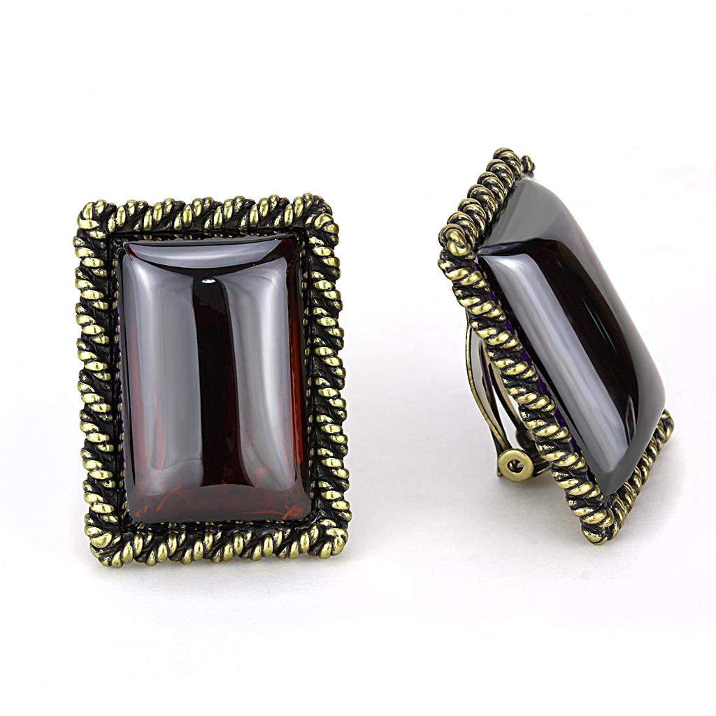 Antique Copper Brass Earrings with AAA Grade CZ  in Garnet