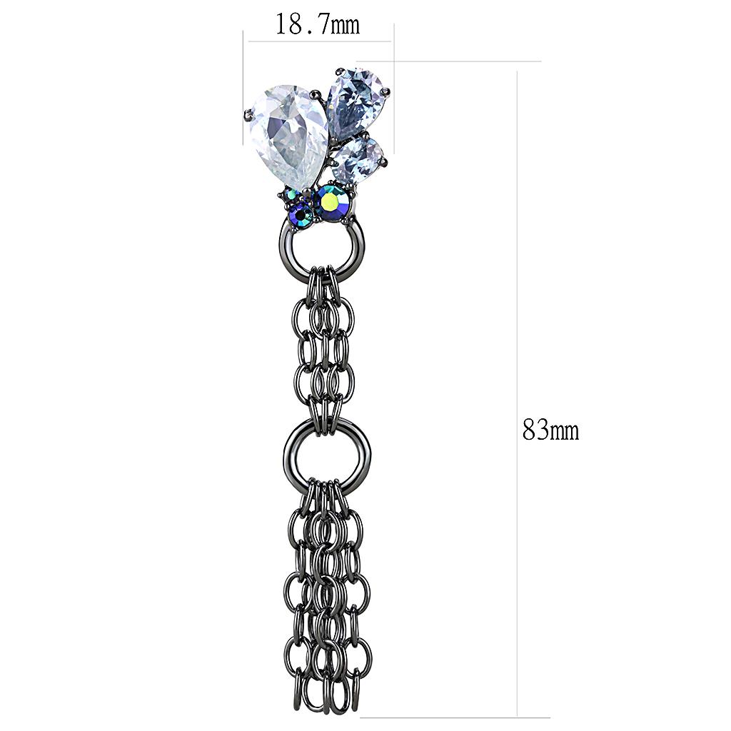 TIN Cobalt Black Brass Earrings with AAA Grade CZ  in Clear