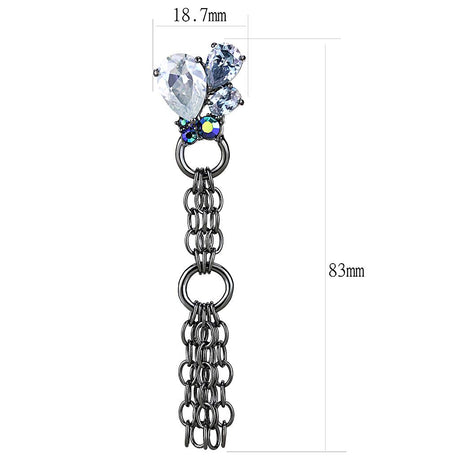 TIN Cobalt Black Brass Earrings with AAA Grade CZ  in Clear