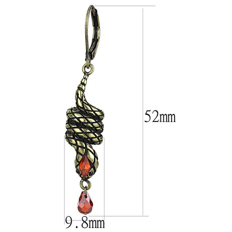 Antique Copper Brass Earrings with AAA Grade CZ  in Garnet