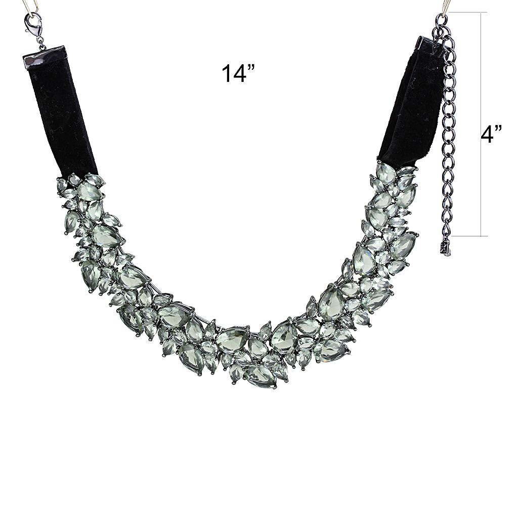 TIN Cobalt Black Brass Necklace with Synthetic Synthetic Glass in Black Diamond