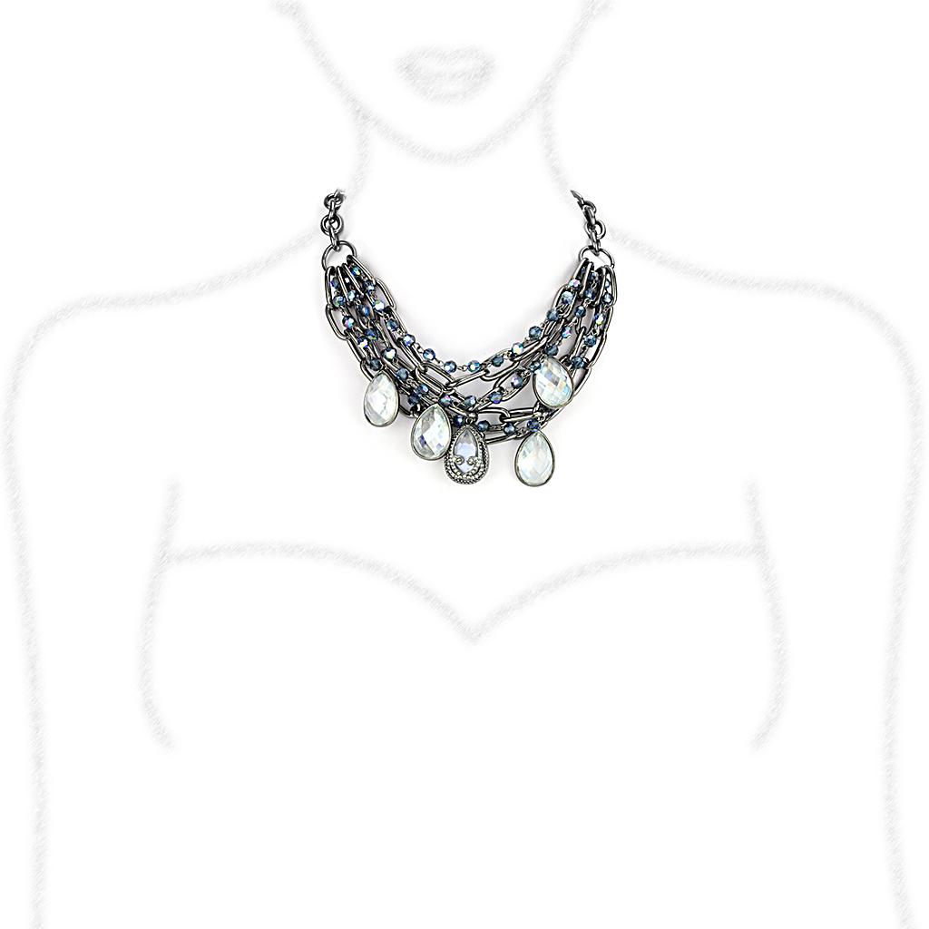 TIN Cobalt Black Brass Necklace with AAA Grade CZ  in Clear