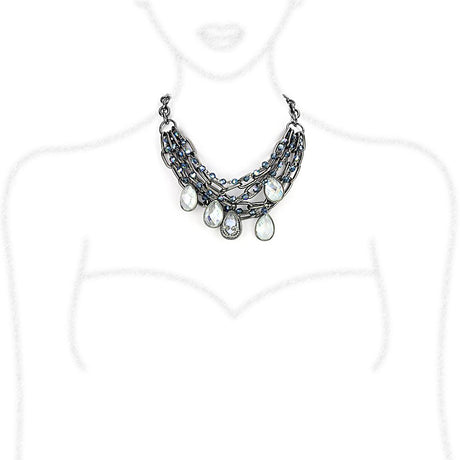 TIN Cobalt Black Brass Necklace with AAA Grade CZ  in Clear