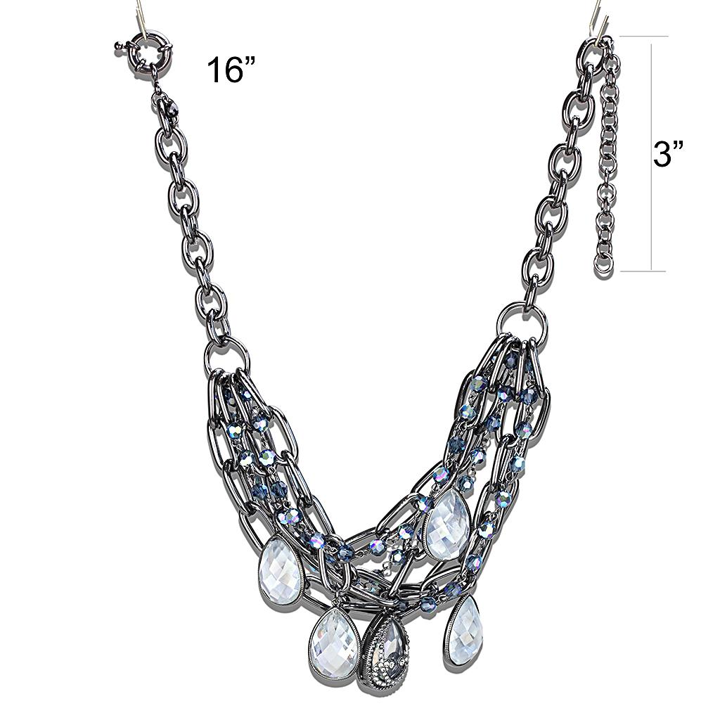 TIN Cobalt Black Brass Necklace with AAA Grade CZ  in Clear