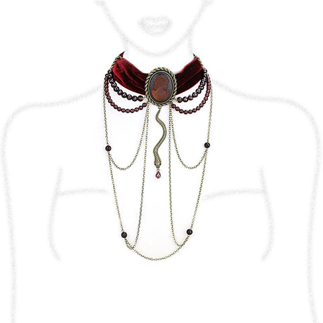 Antique Copper Brass Necklace with Synthetic Synthetic Stone in Smoked Quartz