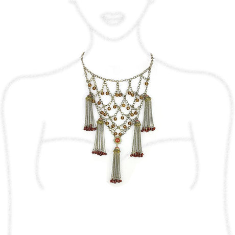 Antique Copper Brass Necklace with Synthetic Onyx in Red Series