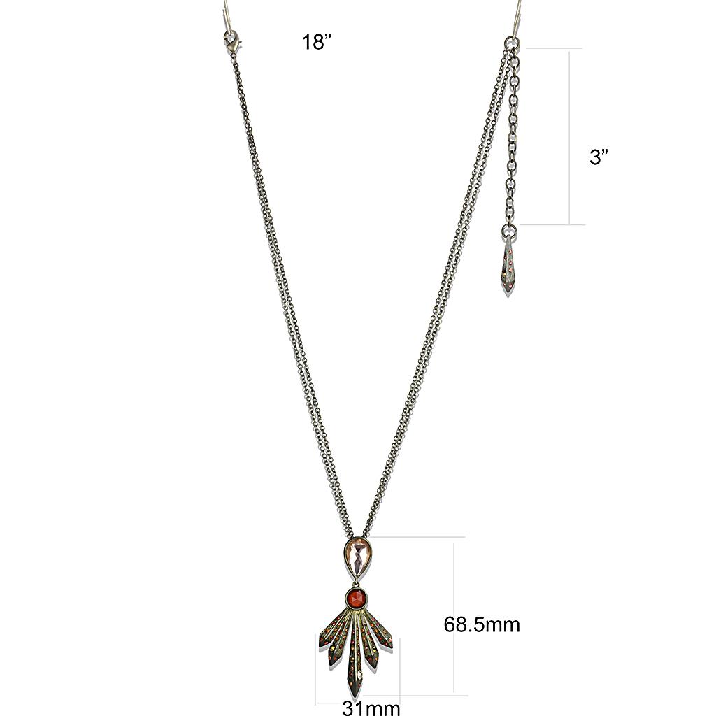 Antique Copper Brass Necklace with Synthetic Synthetic Glass in Champagne