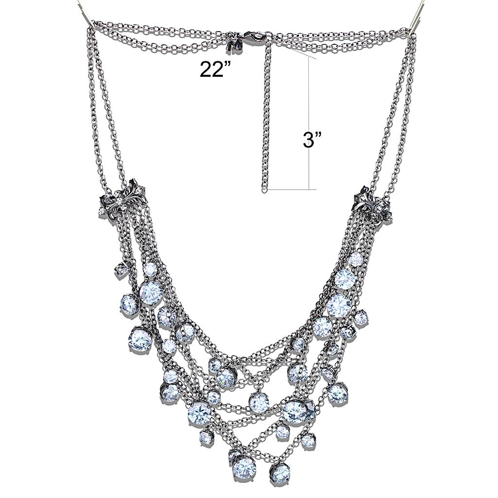 TIN Cobalt Black Brass Necklace with AAA Grade CZ  in Clear