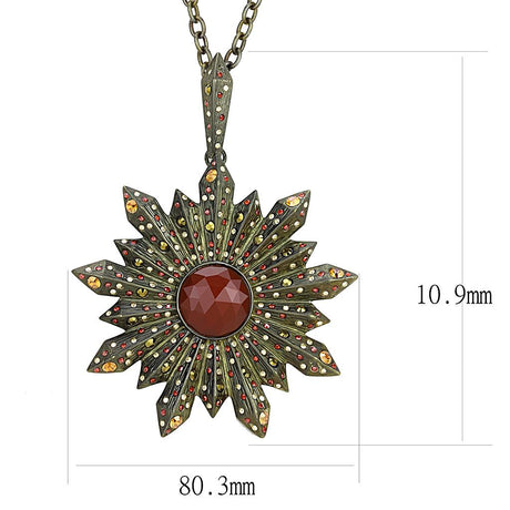 Antique Copper Brass Necklace with Synthetic Onyx in Red Series