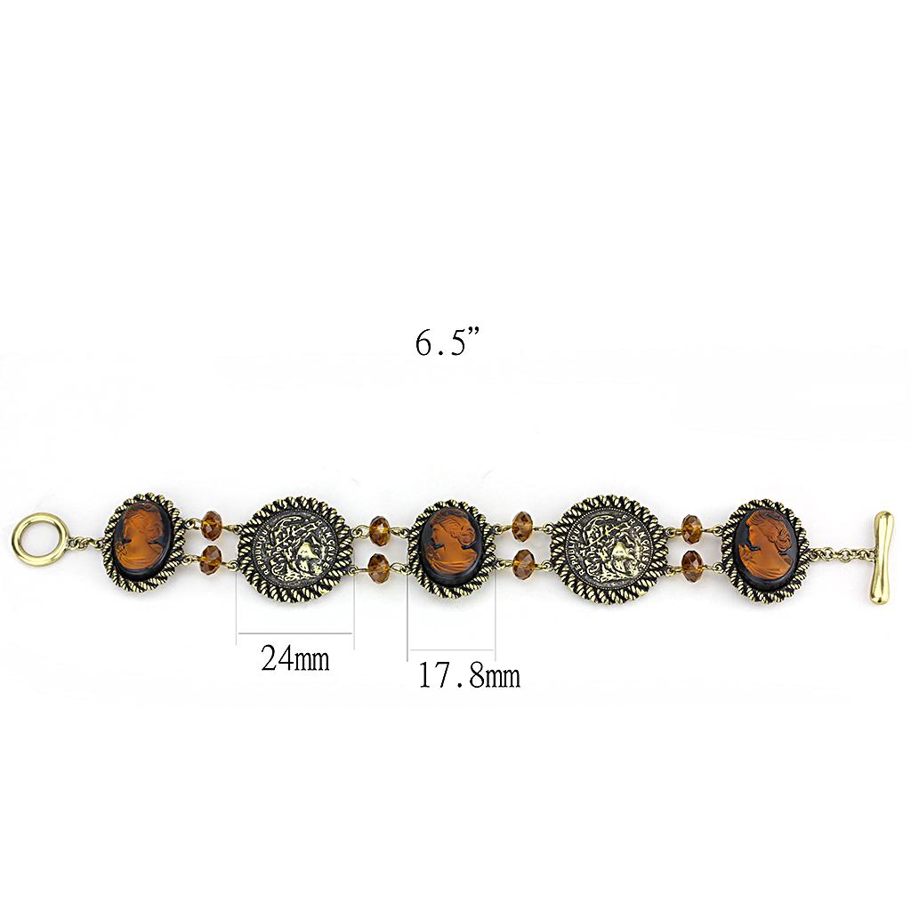 Antique Copper Brass Bracelet with Synthetic Synthetic Stone in Smoked Quartz