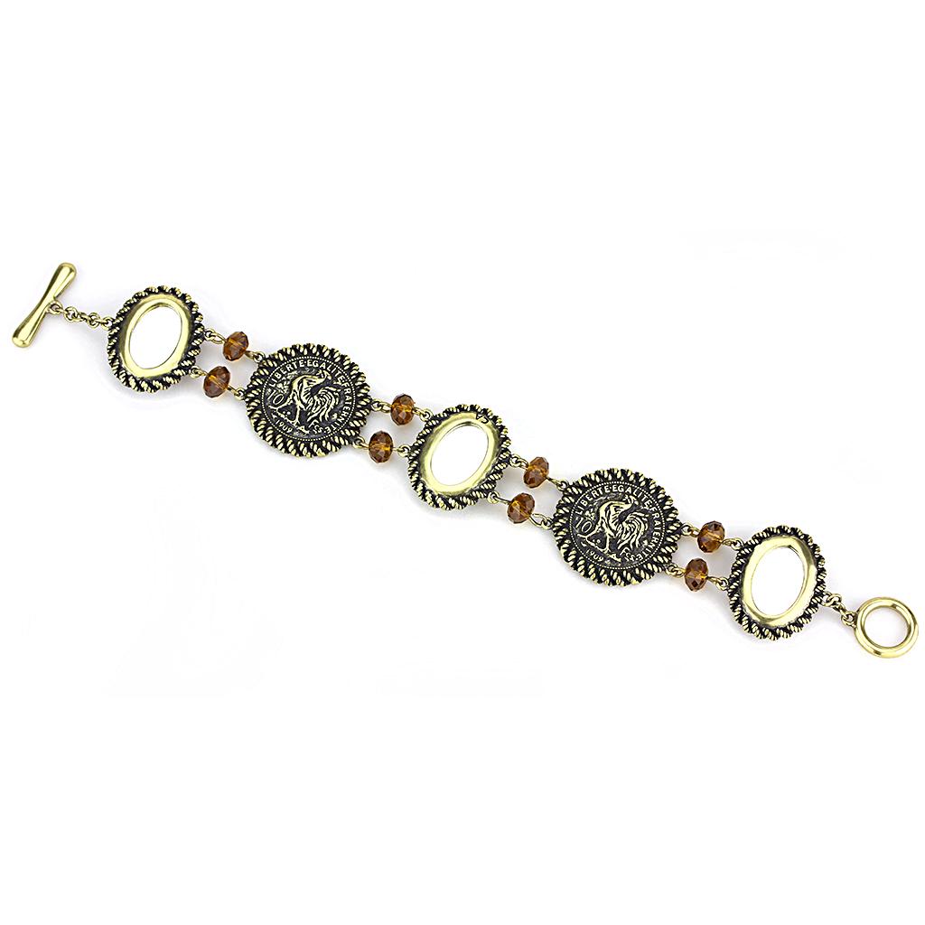 Antique Copper Brass Bracelet with Synthetic Synthetic Stone in Smoked Quartz
