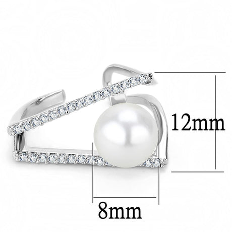 Rhodium Brass Ring with Synthetic Pearl in White