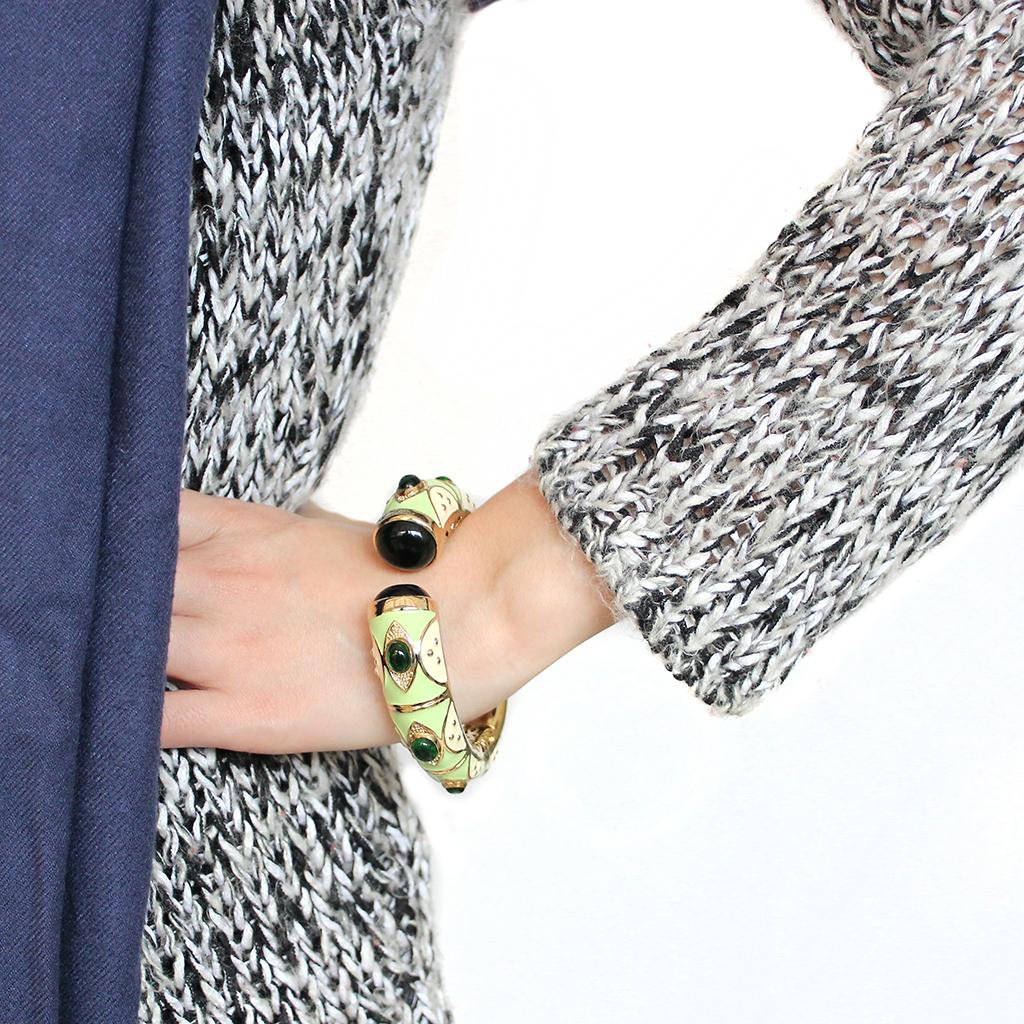 Gold Brass Bangle with Synthetic  in Emerald