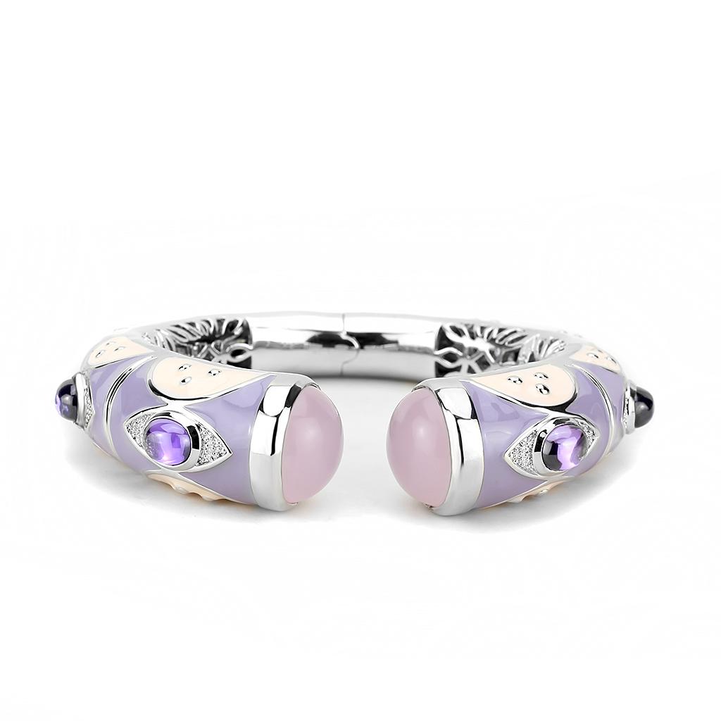 Rhodium Brass Bangle with Synthetic  in Rose