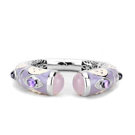 Rhodium Brass Bangle with Synthetic  in Rose