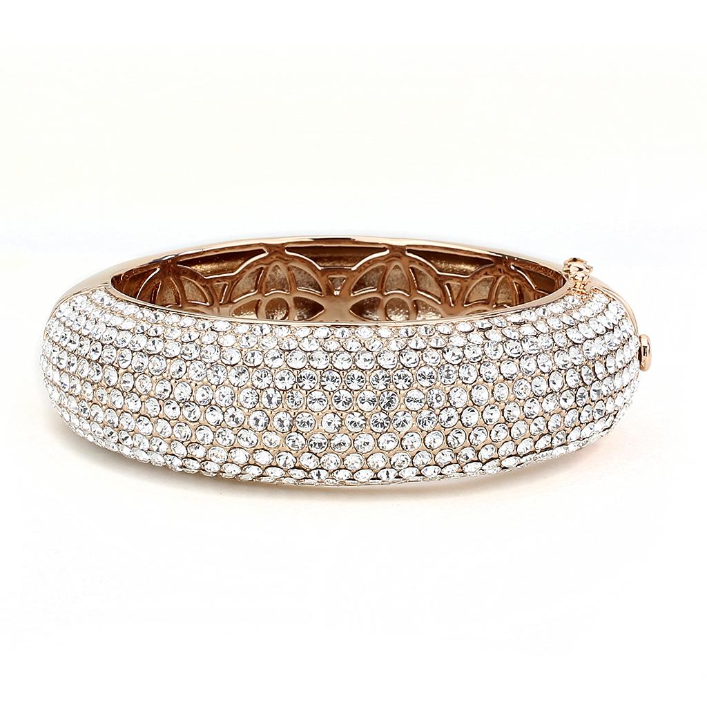 Rose Gold+e-coating Brass Bangle with Top Grade Crystal  in Clear