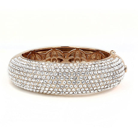 Rose Gold+e-coating Brass Bangle with Top Grade Crystal  in Clear